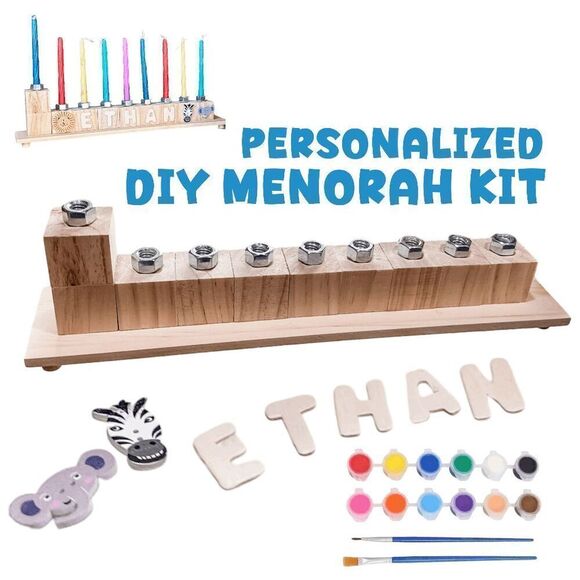 My DIY Hanukkah Menorah Kit, Children's Personalized Wood Alphabet Block Menorah - Picture 1 of 11
